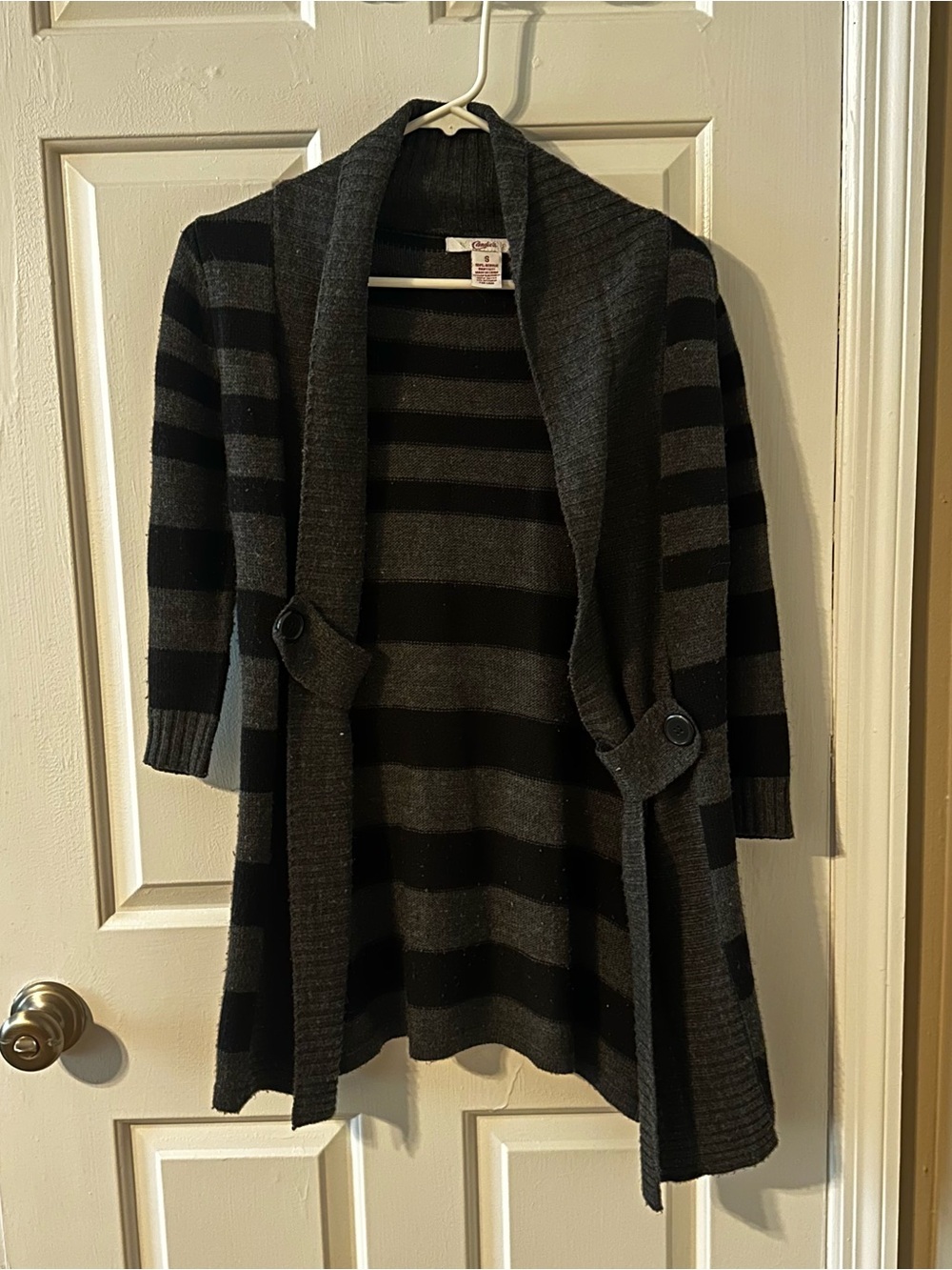 Candie's Black & Charcoal Striped Open-Front Cardigan